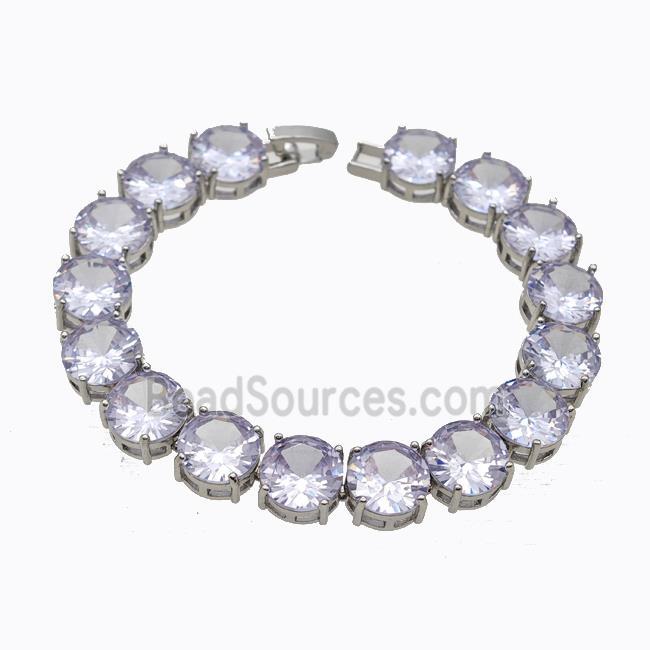 Copper Bracelet Pave Zirconia Lt.purple Platinum Plated