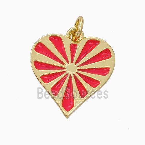 Copper Heart Pendant Red Enamel Gold Plated