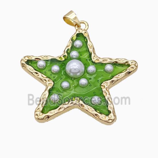 Copper Star Pendant Pave Pearlized Resin Green Gold Plated