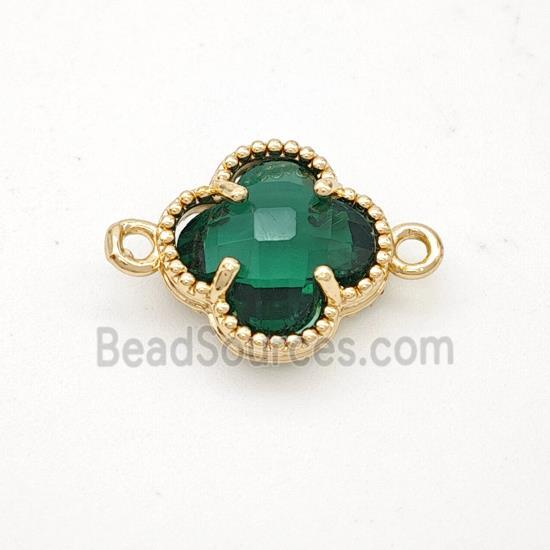 Green Crystal Glass Copper Clover Connector Gold Plated