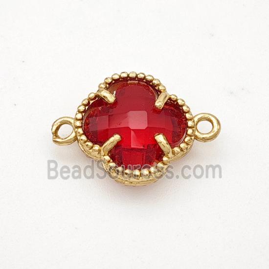 Red Crystal Glass Copper Clover Connector Gold Plated