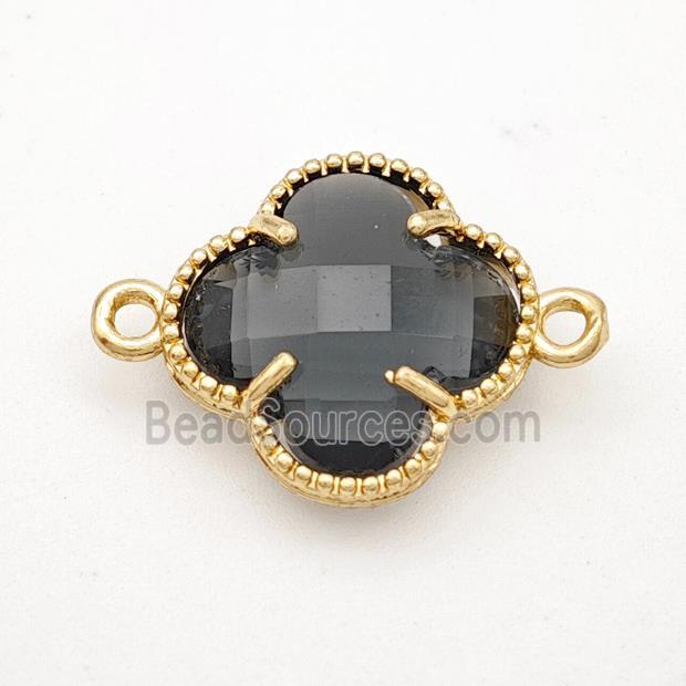 Smoky Crystal Glass Copper Clover Connector Gold Plated