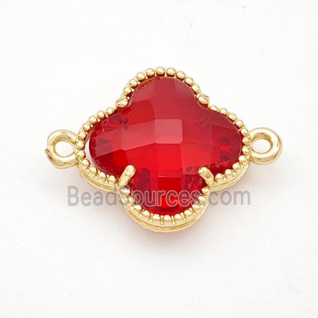 Red Crystal Glass Copper Clover Connector Gold Plated