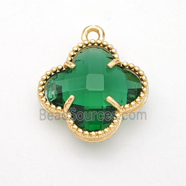 Green Crystal Glass Copper Clover Pendant Gold Plated