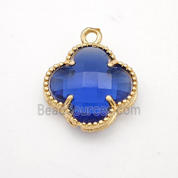 Blue Crystal Glass Copper Clover Pendant Gold Plated