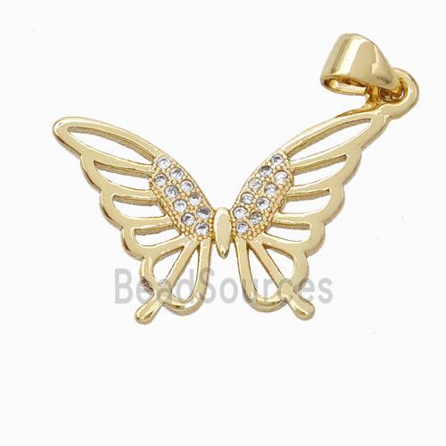 Copper Butterfly Pendant Micropave Zirconia Gold Plated