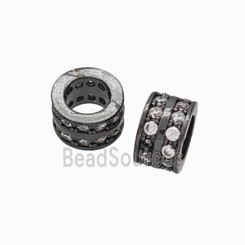 Copper Tube Beads Pave Zirconia Large Hole Black Plated