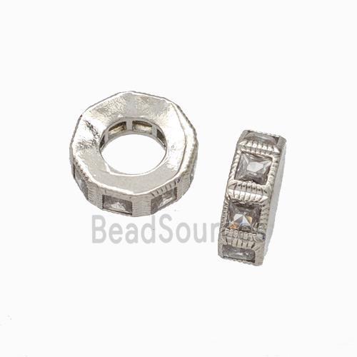 Copper Heishi Beads Pave Zirconia Platinum Plated