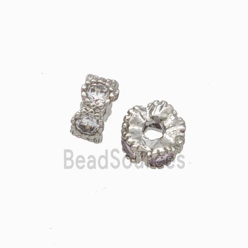 Copper Heishi Beads Pave Zirconia Platinum Plated