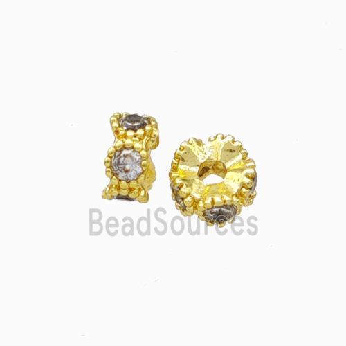 Copper Heishi Beads Pave Zirconia Gold Plated