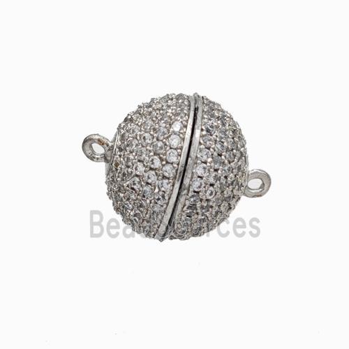 Copper Magnetic Clasp Micropave Zirconia Ball Platinum Plated