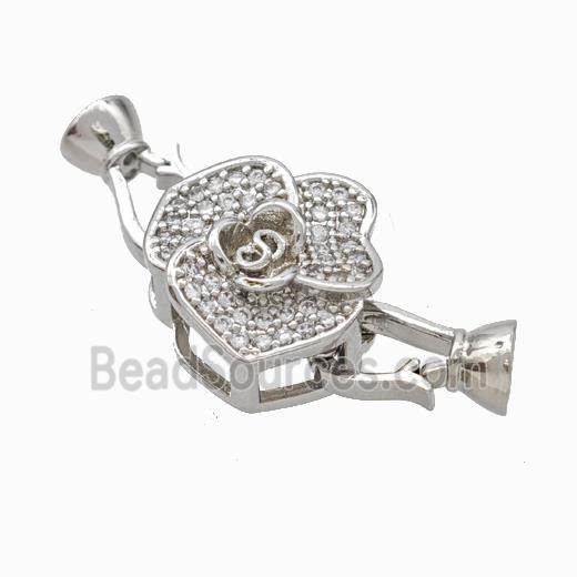 Copper Cordend Clasp Pave Zirconia Flower Platinum Plated