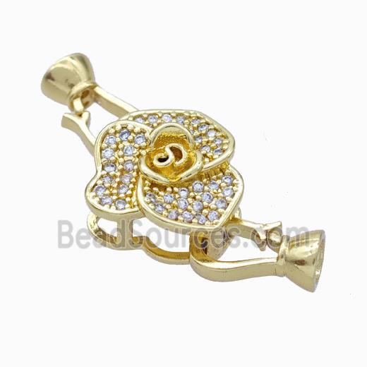 Copper Cordend Clasp Pave Zirconia Flower Gold Plated