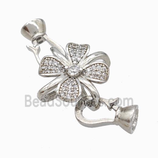 Copper Cordend Clasp Pave Zirconia Clover Platinum Plated