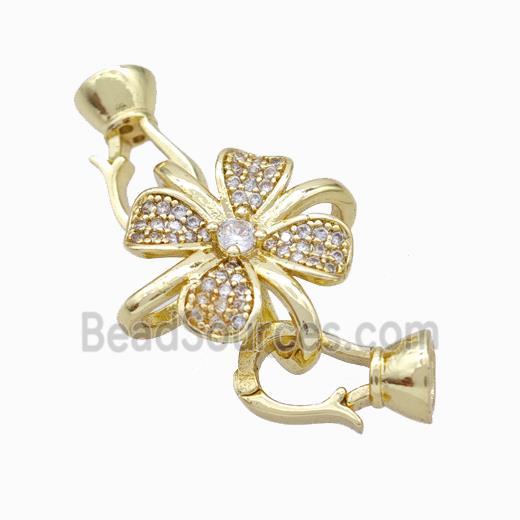 Copper Cordend Clasp Pave Zirconia Clover Gold Plated