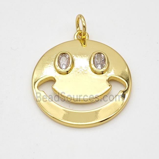 Copper Emoji Pendant Pave Zirconia Smileface Gold Plated