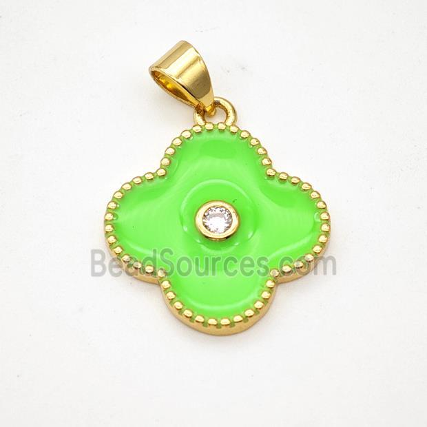 Copper Clover Pendant Green Enamel Gold Plated