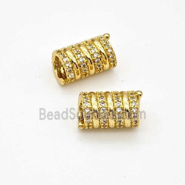 Copper Tube Beads Micropave Zirconia Large Hole Gold Plated