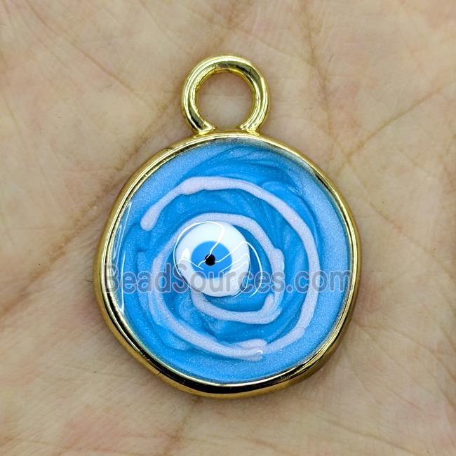 Copper Evil Eye Pendant Blue Painted Gold Plated