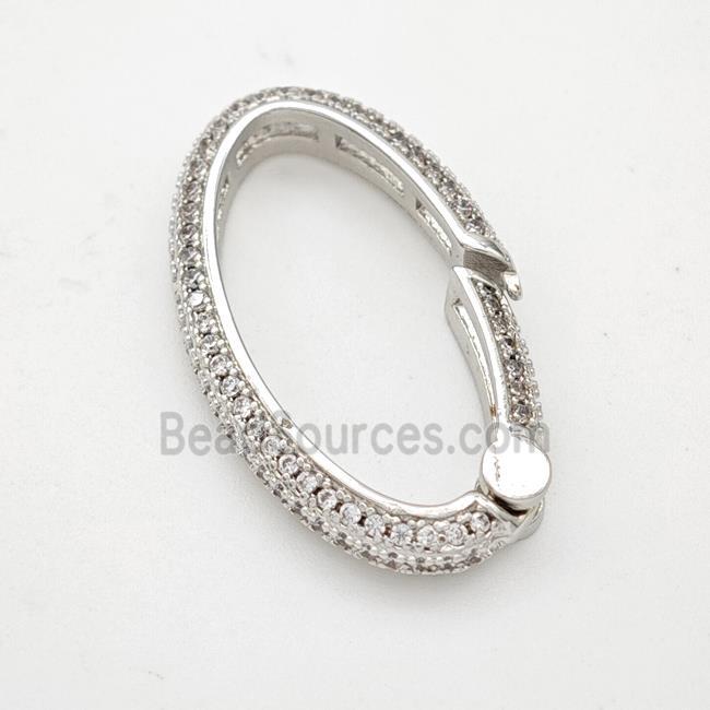 Copper Oval Carabiner Clasp Micropave Zirconia Platinum Plated