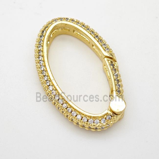 Copper Oval Carabiner Clasp Micropave Zirconia Gold Plated