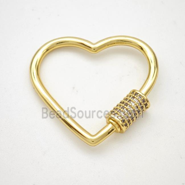 Copper Heart Carabiner Clasp Micropave Zirconia Gold Plated