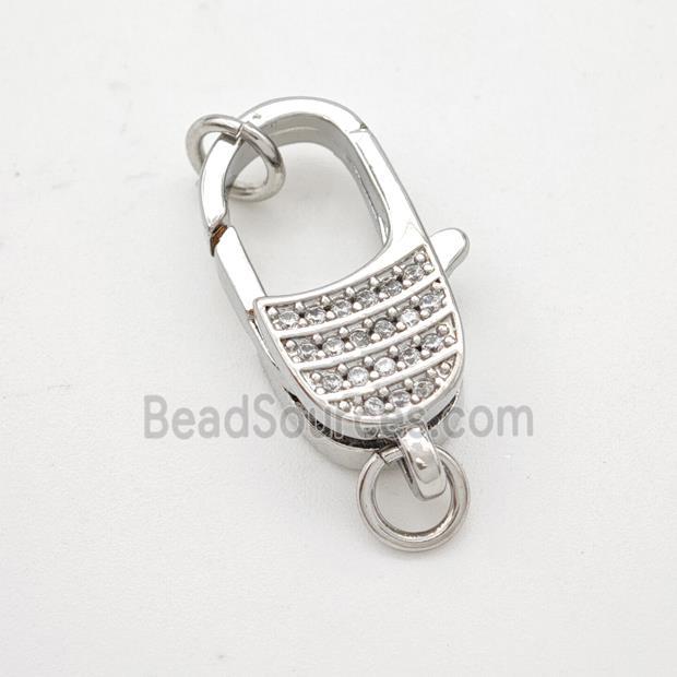 Copper Lobster Clasp Micropave Zirconia Platinum Plated