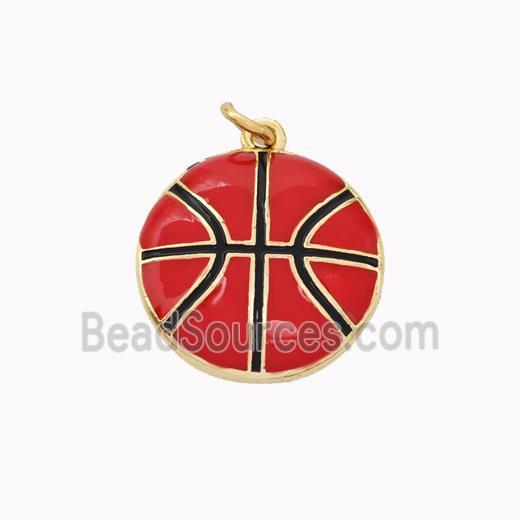 Basketball Charms Copper Pendant Red Enamel Sports Gold Plated