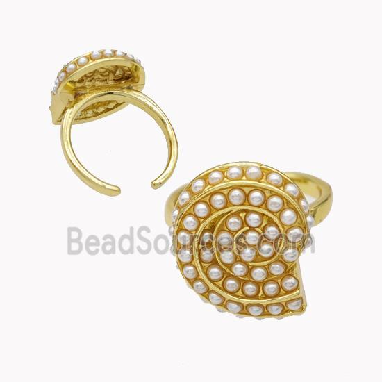 Copper Ring Micropave Pearlized Resin Spiral Shell Gold Plated