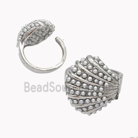 Copper Ring Micropave Pearlized Resin Scallop Platinum Plated