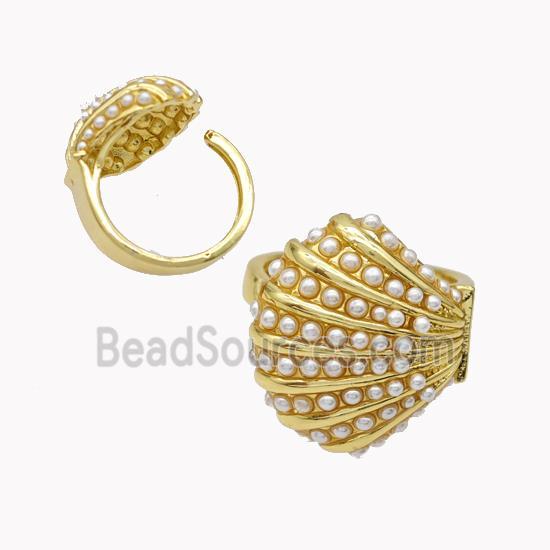 Copper Ring Micropave Pearlized Resin Scallop Gold Plated