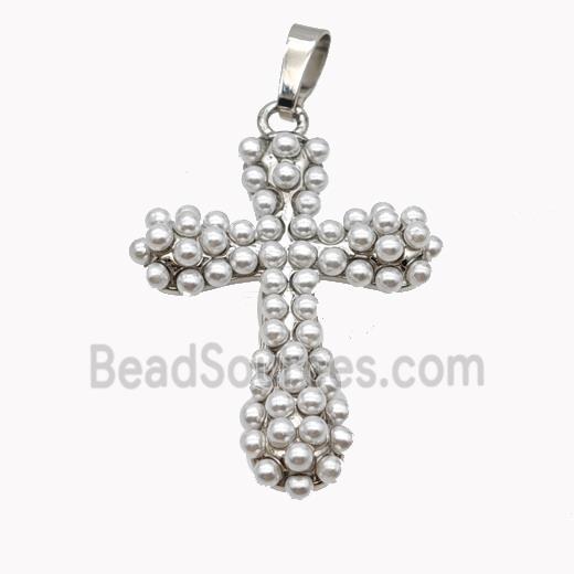 Copper Cross Pendant Micropave Pearlized Resin Platinum Plated