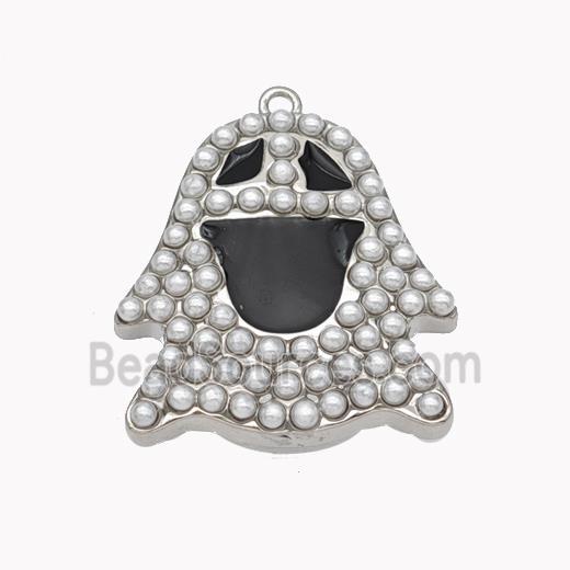 Halloween Ghost Charms Copper Pendant Pave Pearlized Resin Black Enamel Platinum Plated