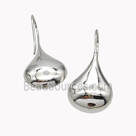 Copper Teardrop Hook Earrings Platinum Plated