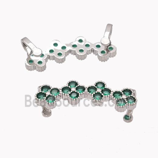 Copper Clover Brooch Micropave Green Zirconia Platinum Plated