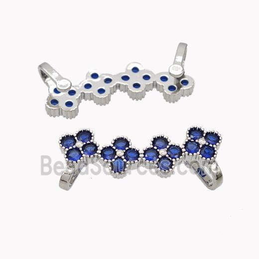 Copper Clover Brooch Micropave Blue Zirconia Platinum Plated