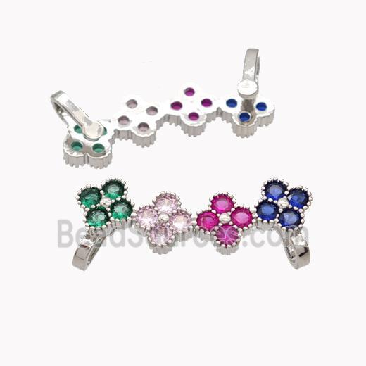 Copper Clover Brooch Micropave Multicolor Zirconia Platinum Plated