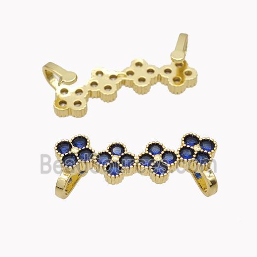 Copper Clover Brooch Micropave Blue Zirconia Gold Plated