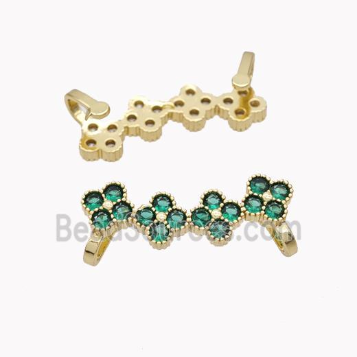 Copper Clover Brooch Micropave Green Zirconia Gold Plated