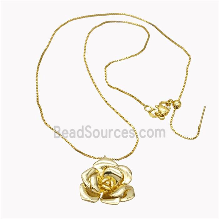 Copper Necklace With Rose Flower Gold Plated