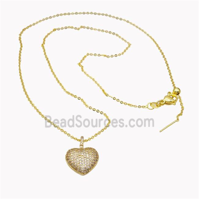 Copper Heart Necklace Pave Zirconia Gold Plated