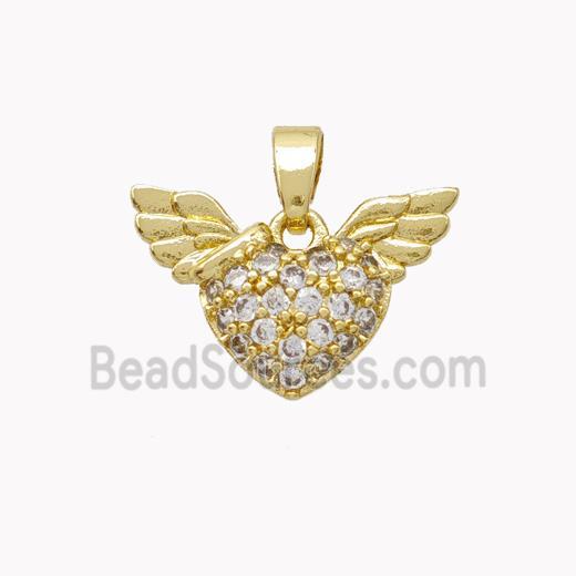 Copper Angel Wings Pendant Pave Zirconia Heart Gold Plated