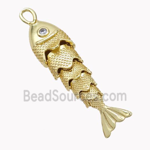 Copper Fish Pendant Pave Zirconia Gold Plated