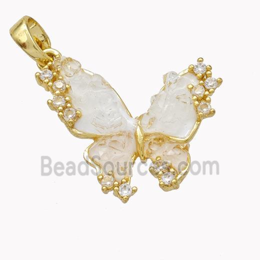 Copper Butterfly Pendant Pave Acrylic Zirconia Gold Plated