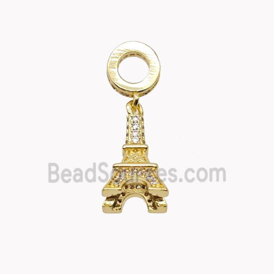 Eiffel Tower Charms Copper Pendant Pave Zirconia Gold Plated