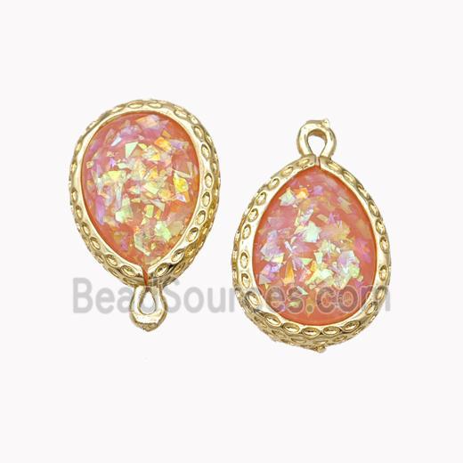 Peach Fire Opal Copper Pendant Teardrop Gold Plated