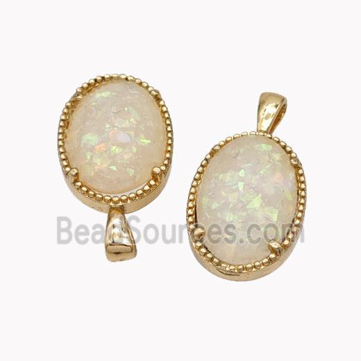 White Fire Opal Copper Pendant Oval Gold Plated