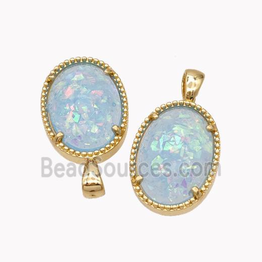 Blue Fire Opal Copper Pendant Oval Gold Plated