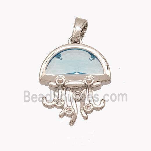 Copper Jellyfish Pendant Pave Crystal Glass Platinum Plated