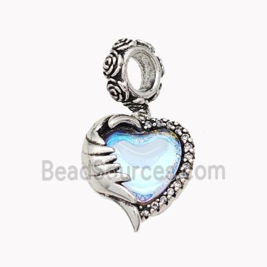 Alloy Heart Pendant Pave Acrylic Antique Silver